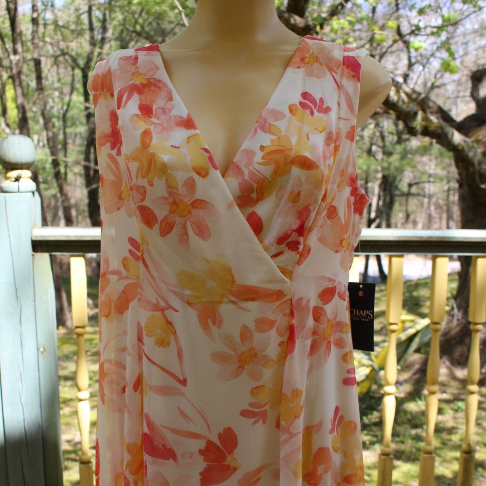 NWT Chaps Sleeveless Floral Dress Ember Multi Colored  Size 14